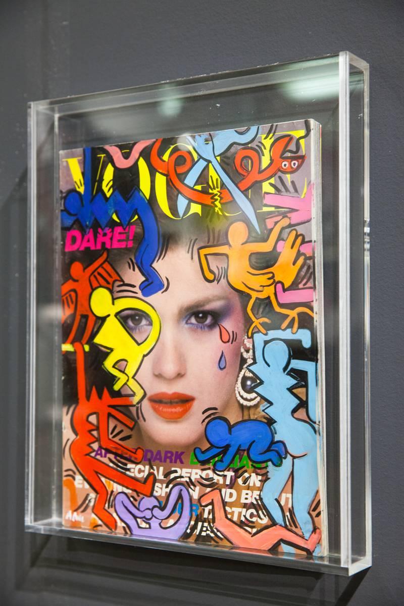 The Keith Haring Issue Original Work
2017
11-3/4 H x 8-7/8W x 1/4 D inches
Dimensions of Plexi Case: 13 H x 10 W x 2 D inches
Mixed Media
ACRYLIC, GOUACHE AND SHARPIE MARKER ON VOGUE MAGAZINE

Inspired by the artist Keith Haring and painted on a