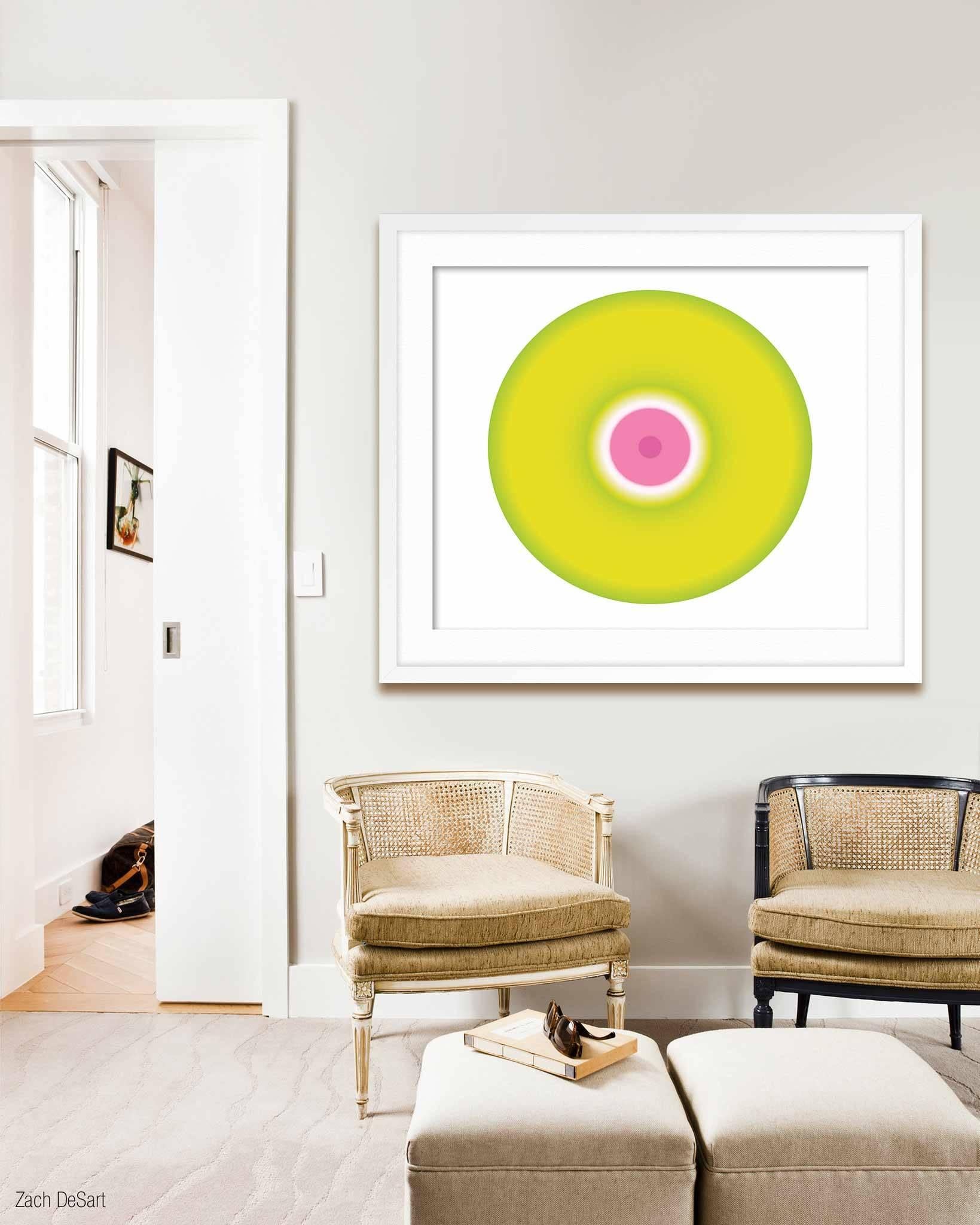 Pink Center Circle - Yellow Abstract Print by Ruth Adler