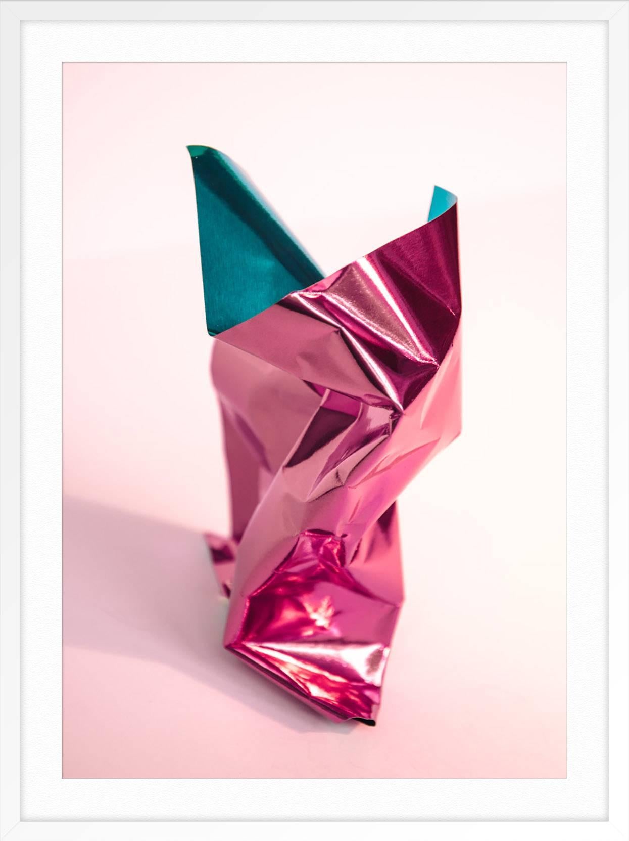 ABOUT THIS PIECE: Freeforms : Exploring form and color combinations in a series of freestanding paper foil sculptures. Using natural light I arranged foiled shapes in different positions and folds to play with the light in the most colorful way they