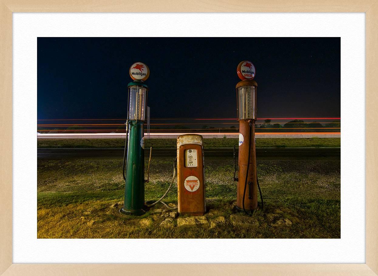 ABOUT THIS PIECE: Vintage gas pumps, Salado, Texas. Night, 1/4 moon, CTO-gelled flashlight. As a night photographer, I shoot almost exclusively by the light of the full moon. One of the things I enjoy most about photographing after dark are all the