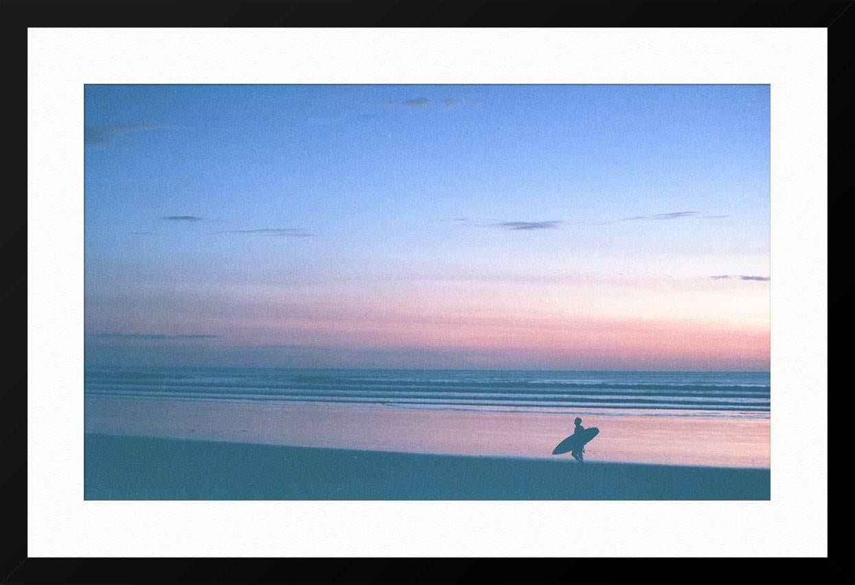 Surfer Silhouette - Blue Landscape Photograph by Josh Soskin