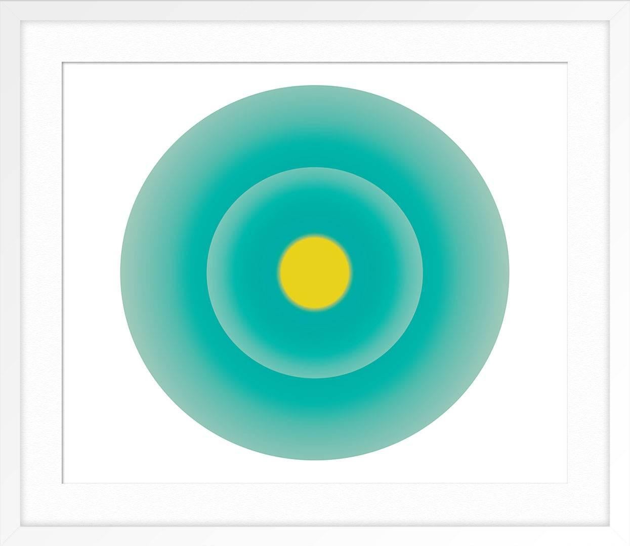 Turquoise Green Circle with Yellow Center For Sale 1