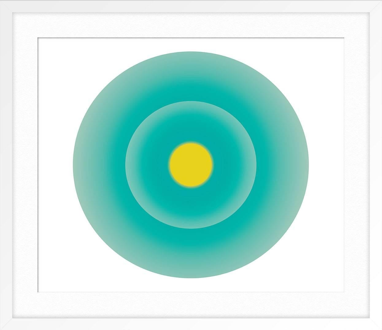 Turquoise Green Circle with Yellow Center For Sale 1