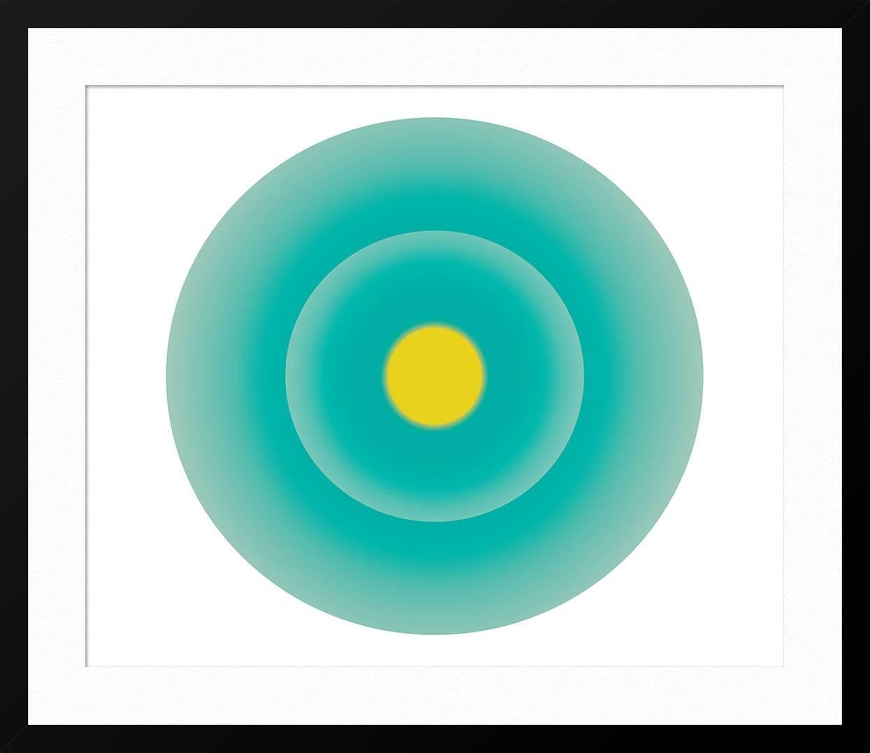 Turquoise Green Circle with Yellow Center For Sale 2