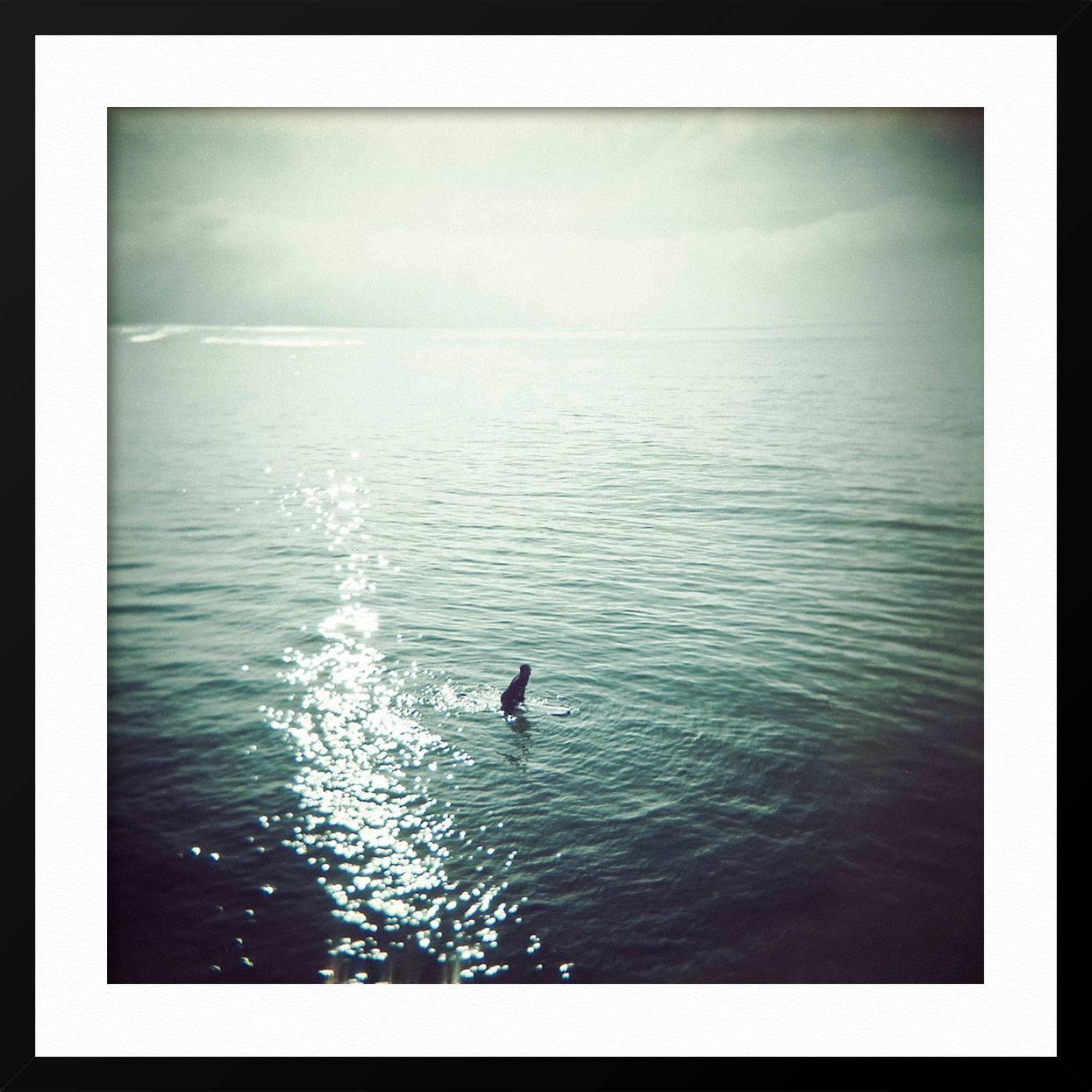 Lone Surfer - Gray Landscape Photograph by Josh Soskin