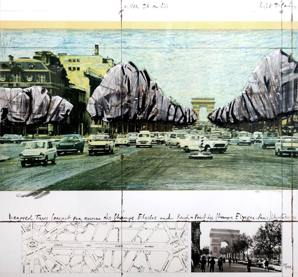 Wrapped Trees (Project for the Avenue des Champ-Elysees, Paris) - Mixed Media Art by Christo and Jeanne-Claude