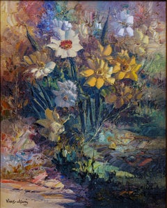 "Flowers" Expressive and Cheerful Oil on Canvas Painting of Golden Daffodils