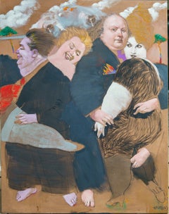 "Four Dancers with Airplane" Dreamline Surrealist Figure Painting