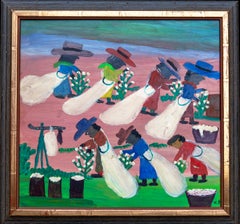 "Cotton Picking" American Folk Art Scene Depicting Southern Plantation Labor