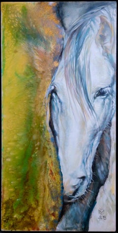 Green Abstract with Gray Horse