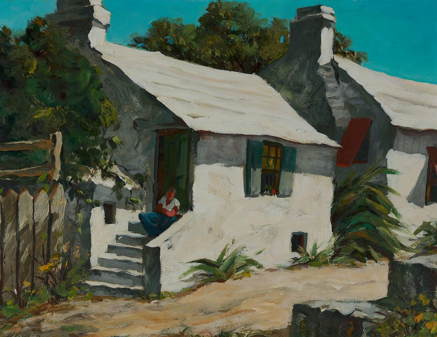 Landscape Painting Henry Martin Gasser - Maisons au bord de la route, Bermudes