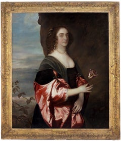 Portrait of a Lady, in Black Dress with Red Satin Sleeves and Pearls c.1660-1680