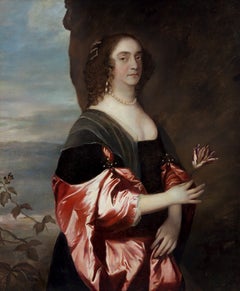 Portrait of a Lady, in Black Dress with Red Satin Sleeves and Pearls c.1660-1680