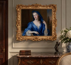 Portrait of Elizabeth Rooper, Lady Dryden in Blue Wrap, Exceptional Carved Frame