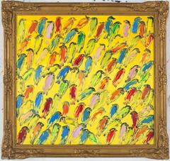 Summer finches on bright yellow