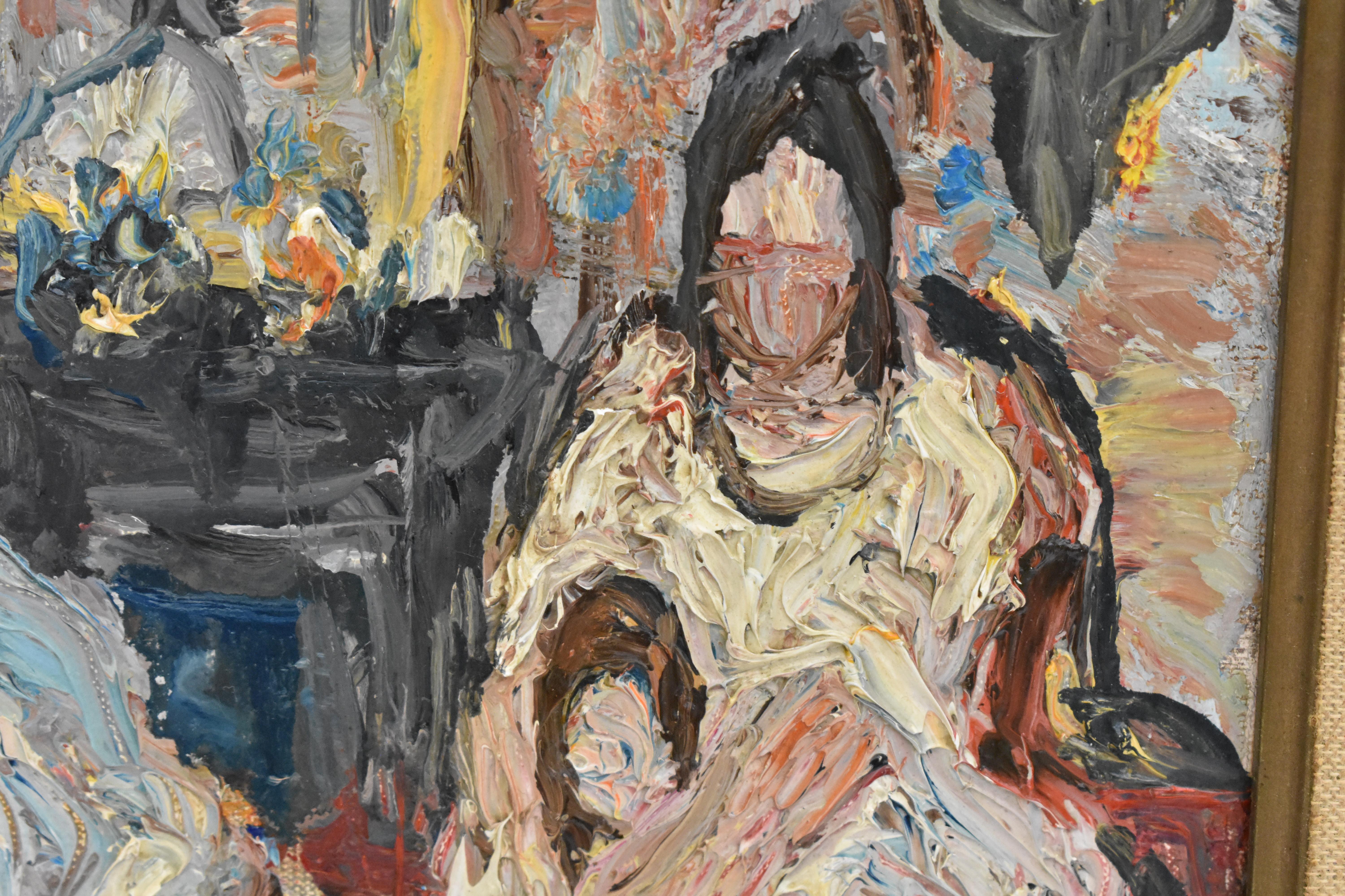 Elegant company during a matinee - Expressionist Academie Beaux Arts Paris - Brown Interior Painting by Yitzhak Frenkel 
