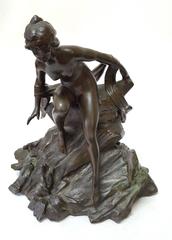 "Water Nymph" Art Nouveau Bronze manner of Alphonse Mucha