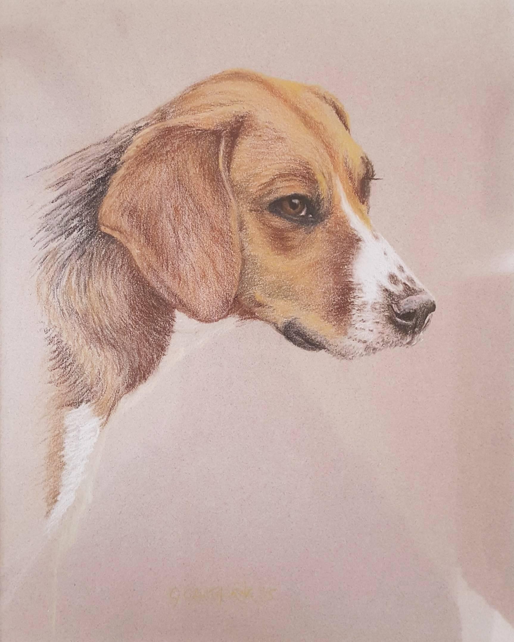 Animal Art Gillie Cawthorne - Patience /// Femme artiste britannique contemporaine Aquarelle Chien Animal Pet Art