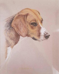 Patience /// Femme artiste britannique contemporaine Aquarelle Chien Animal Pet Art