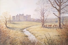 Vintage Raby Castle, Staindrop ///  Contemporary British Female Artist Watercolor Deer