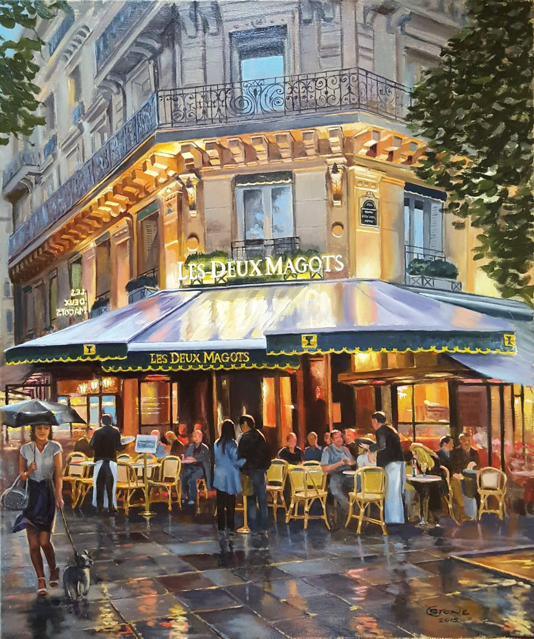 Christopher Stone Landscape Painting - Cafe Les Deux Magots, Paris