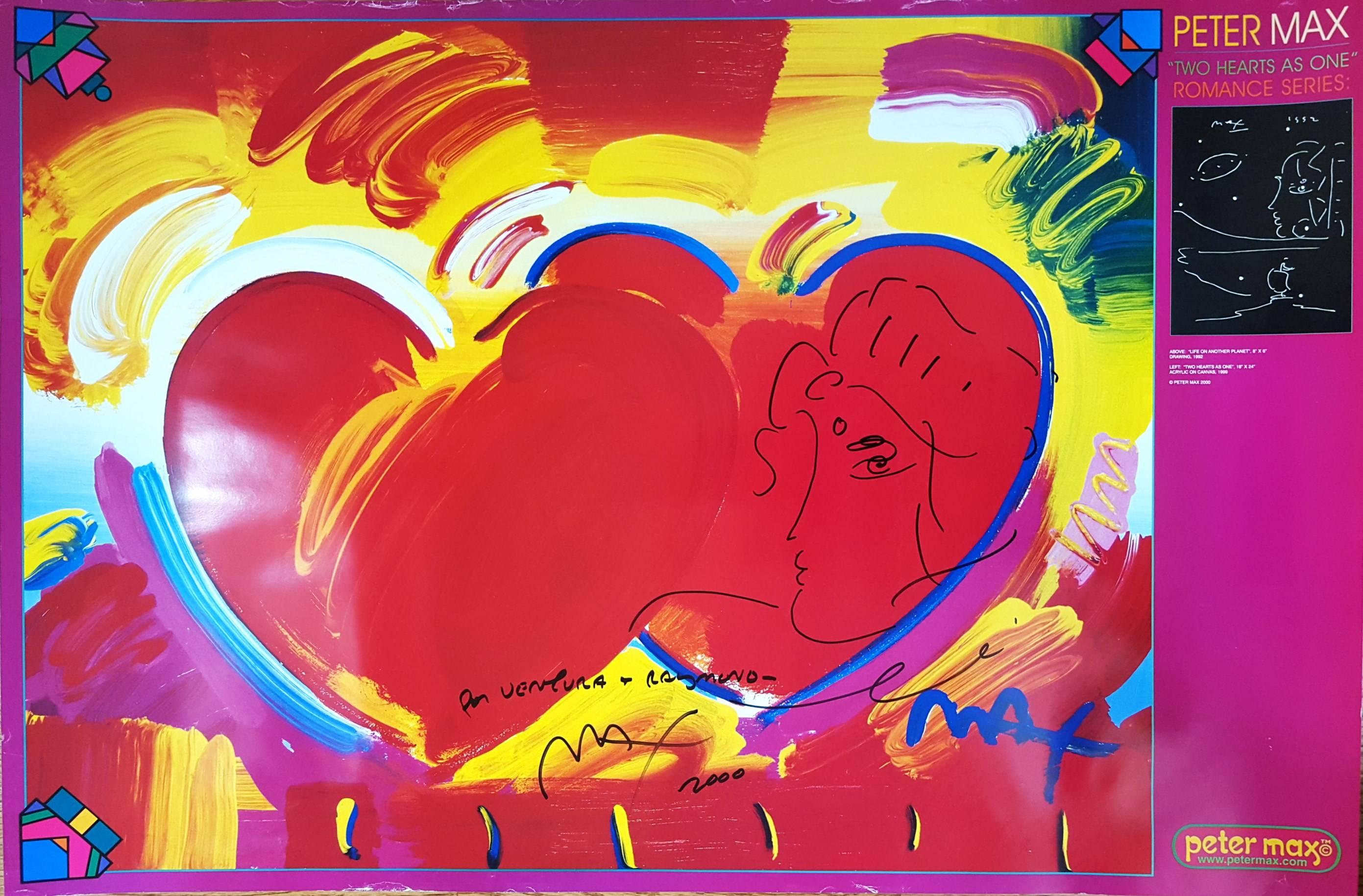 Peter Max Figurative Art - Two Hearts as One