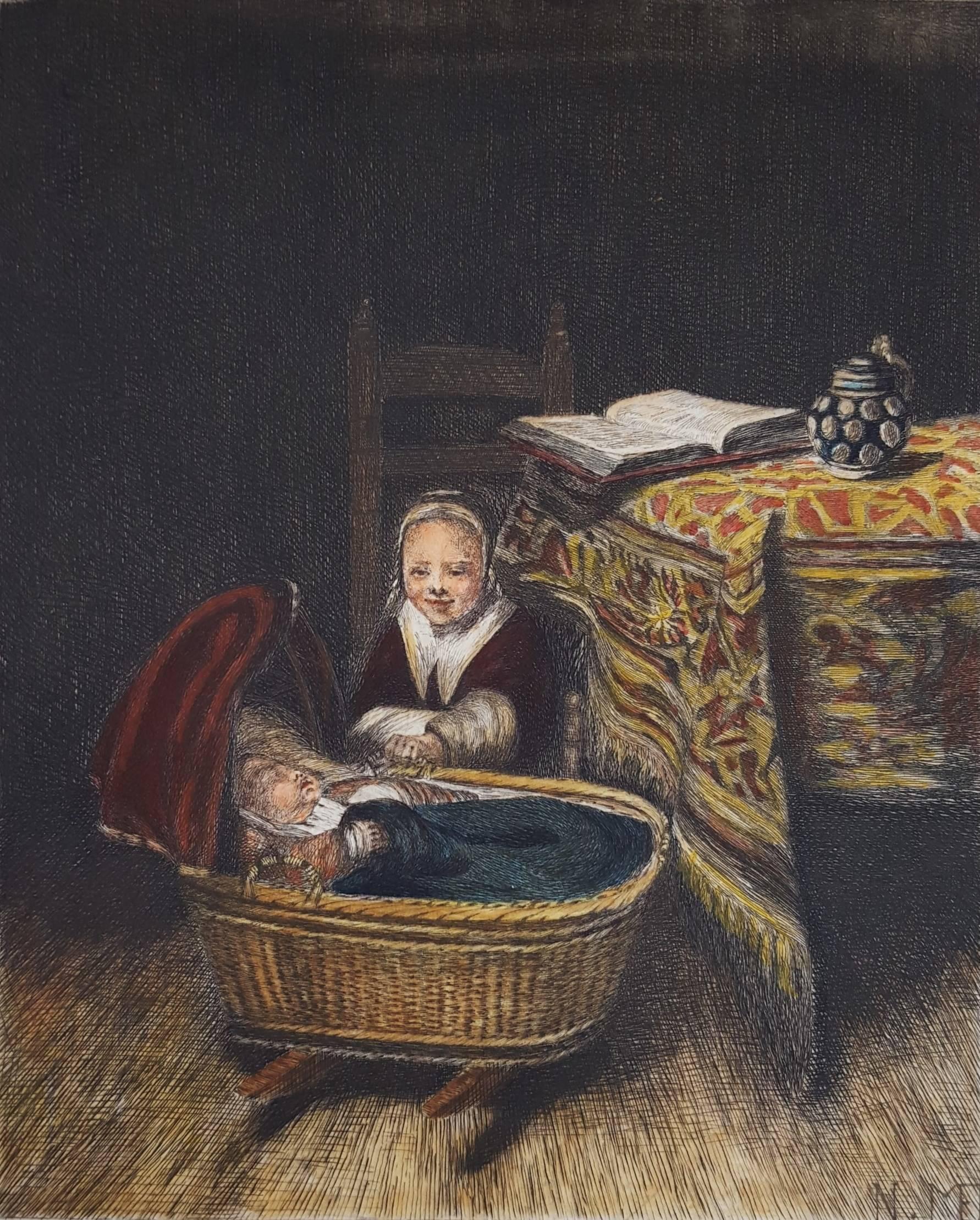 Nicolaes Maes Interior Print - The Cradle