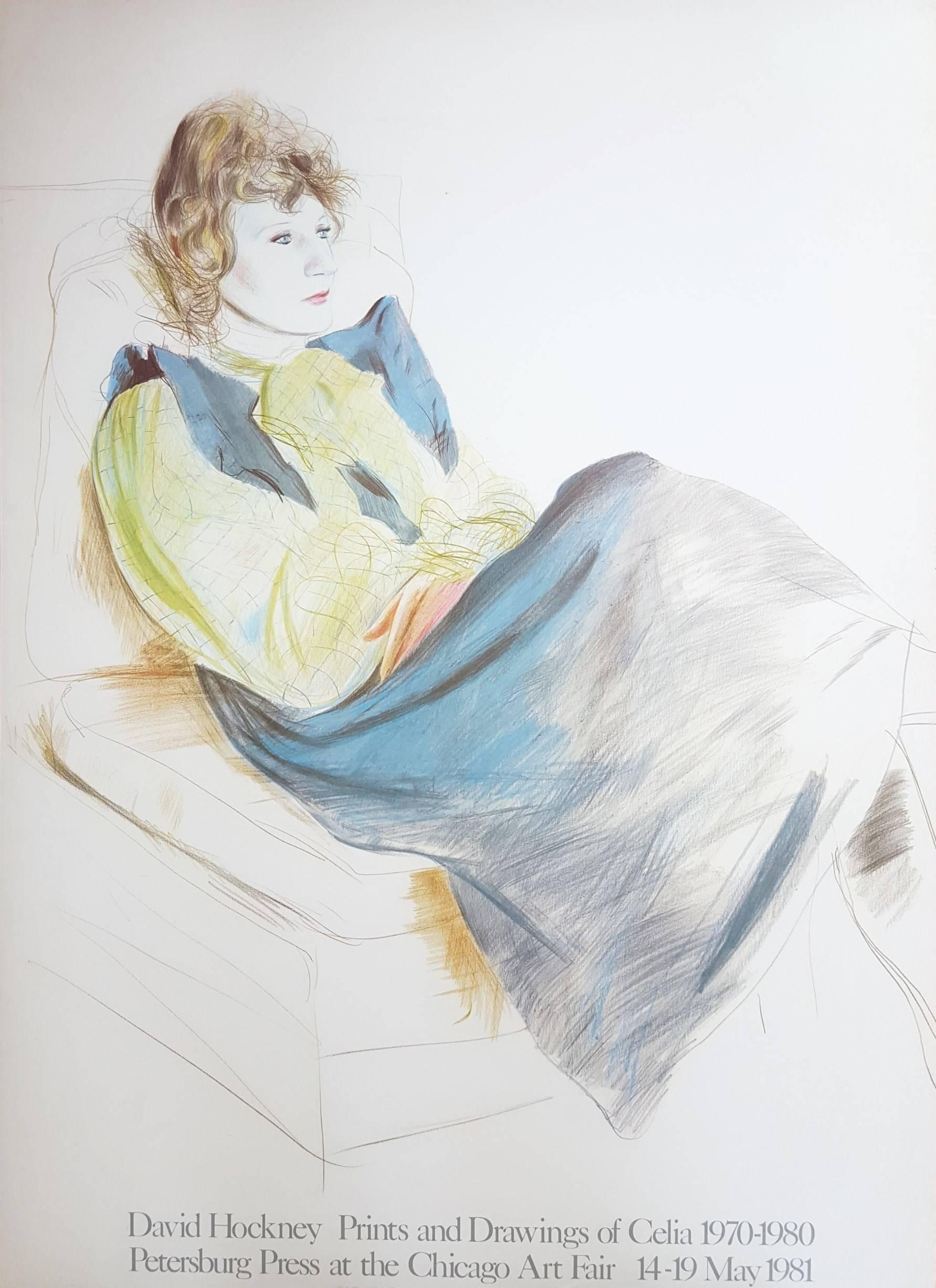 David Hockney Portrait Print - Celia Wearing Checkered Sleeves