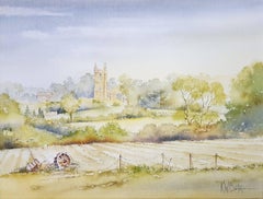 Greatford, Somerset /// Zeitgenössisches britisches Aquarell Church's City Scene Townes