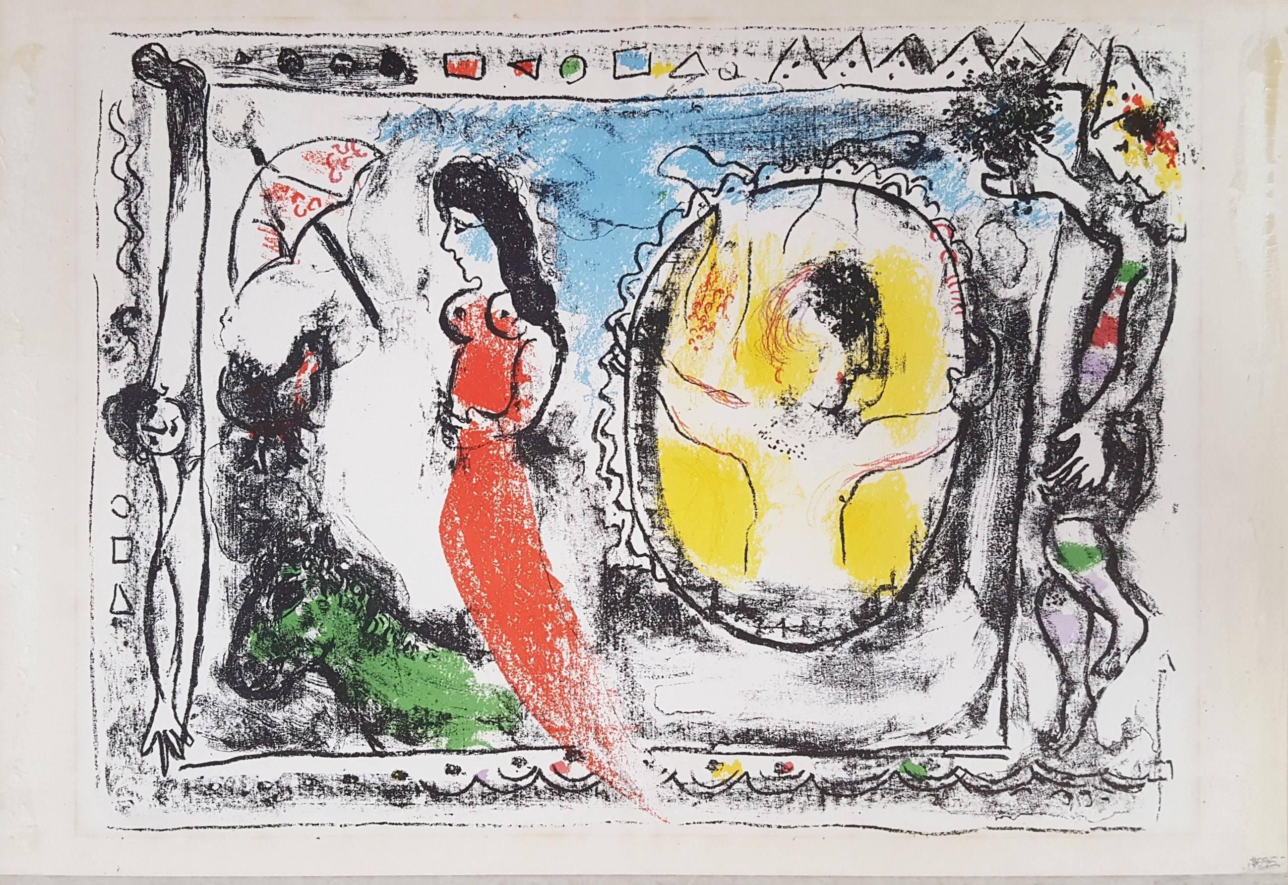 Marc Chagall Figurative Print - Femme avec Parapluie