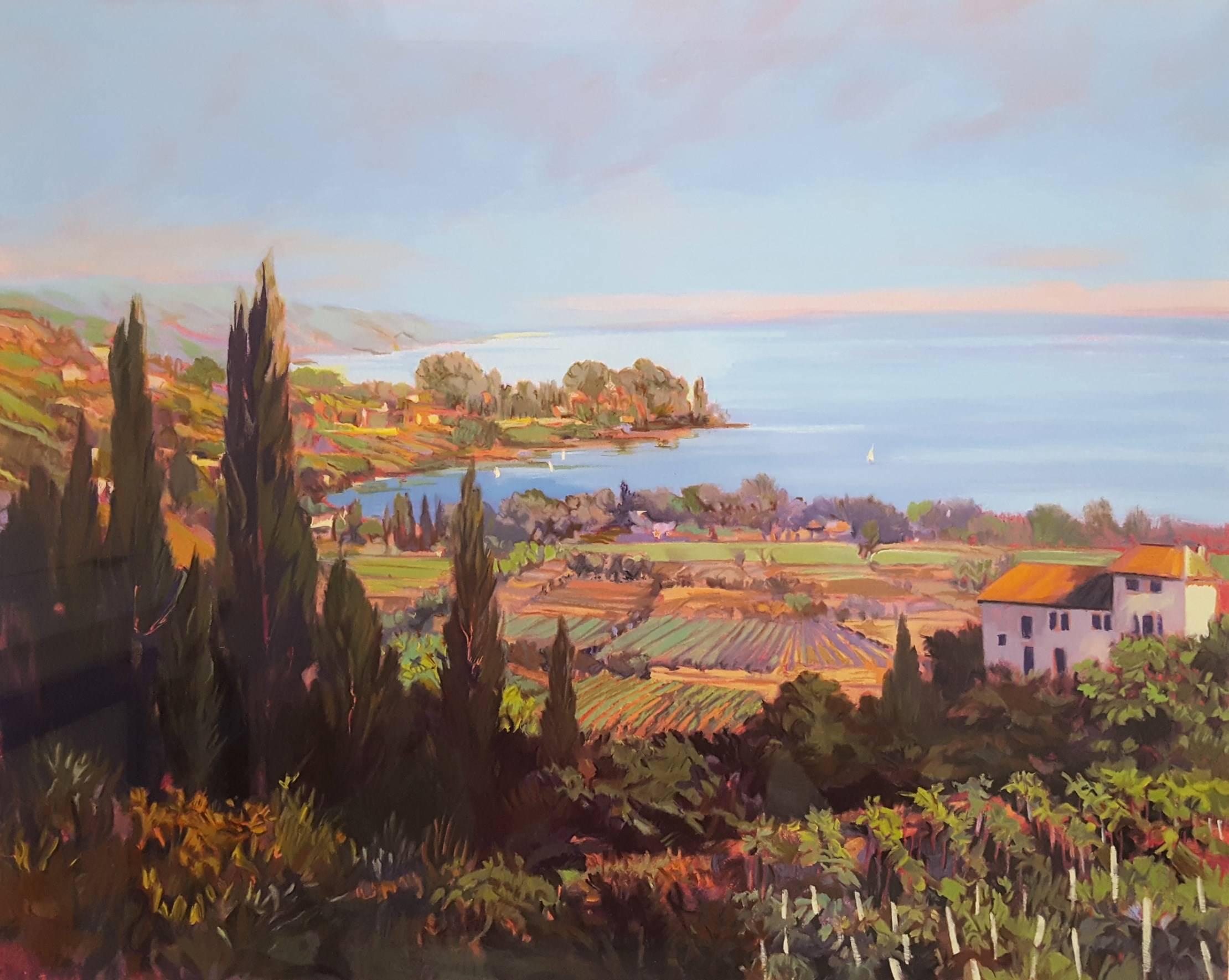 Jennie Tomao Landscape Print - Coastal Vineyard
