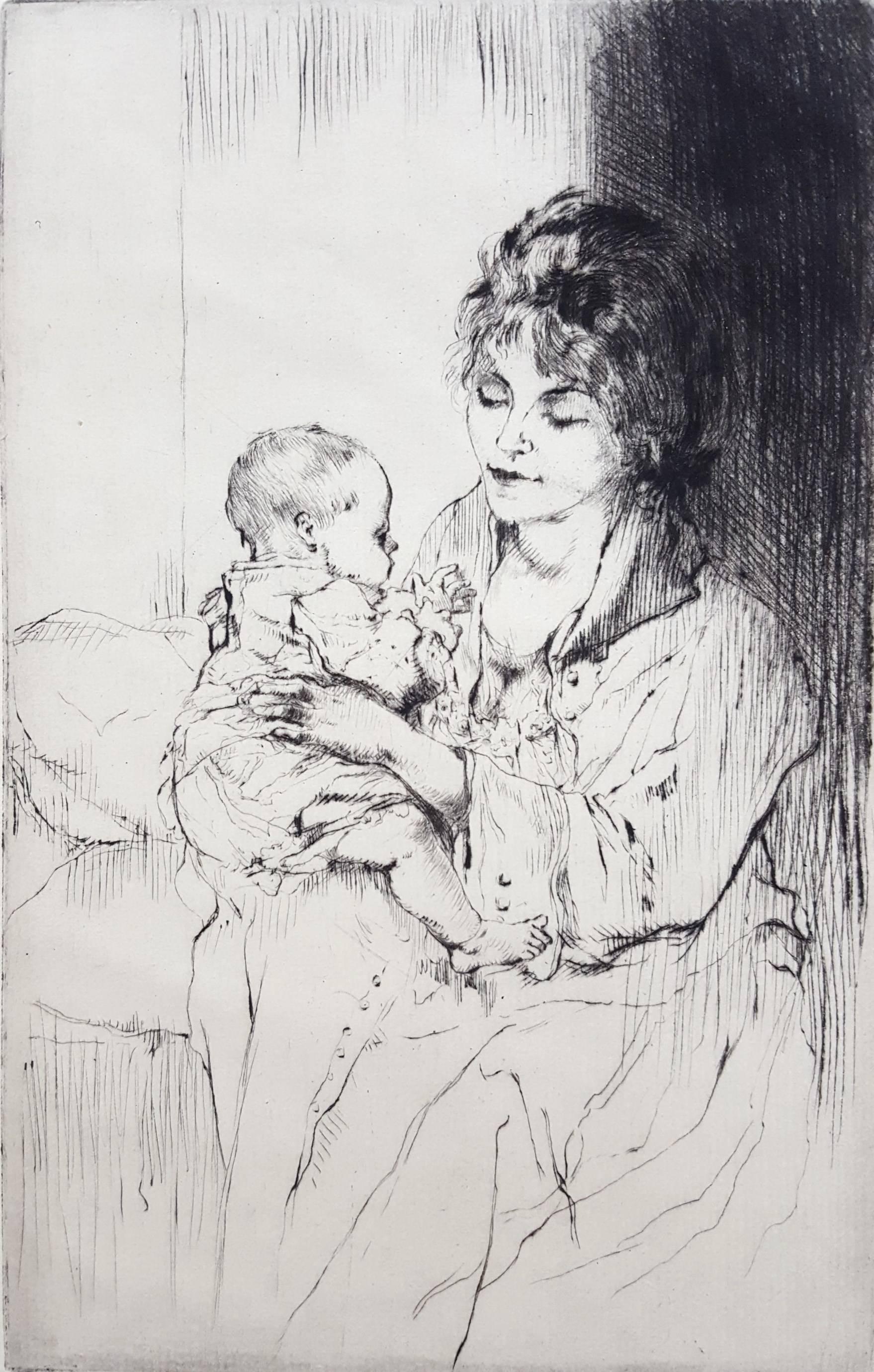 Auguste Brouet Figurative Print - Young Mother (Tiny Little Hands)