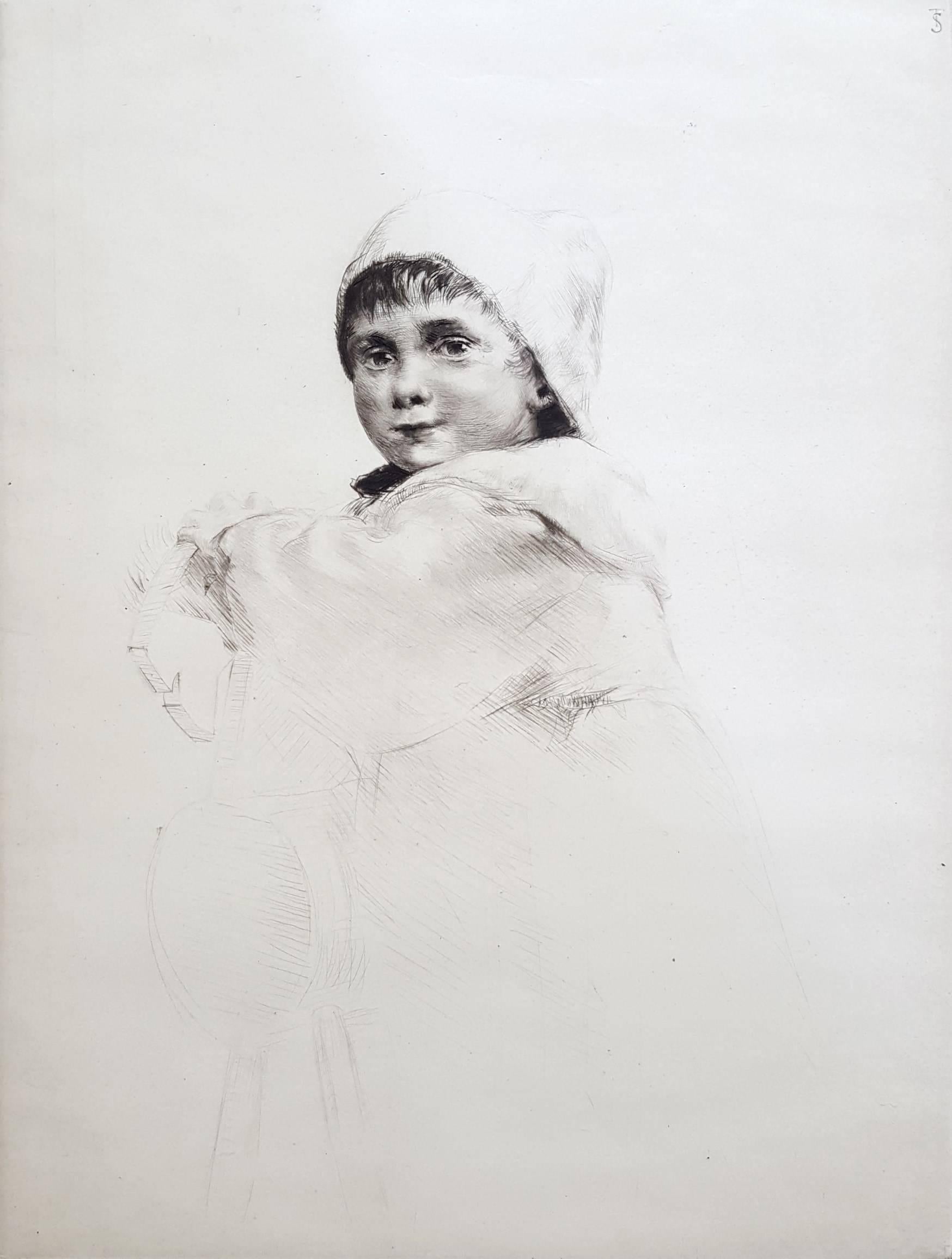 Sidney Tushingham Portrait Print - Molly /// Antique Victorian Etching Portrait Figurative British Children Child 
