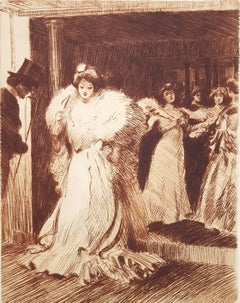 L'Avant-Foyer de l'Opera /// French Impressionist Etching Figurative Lady Man