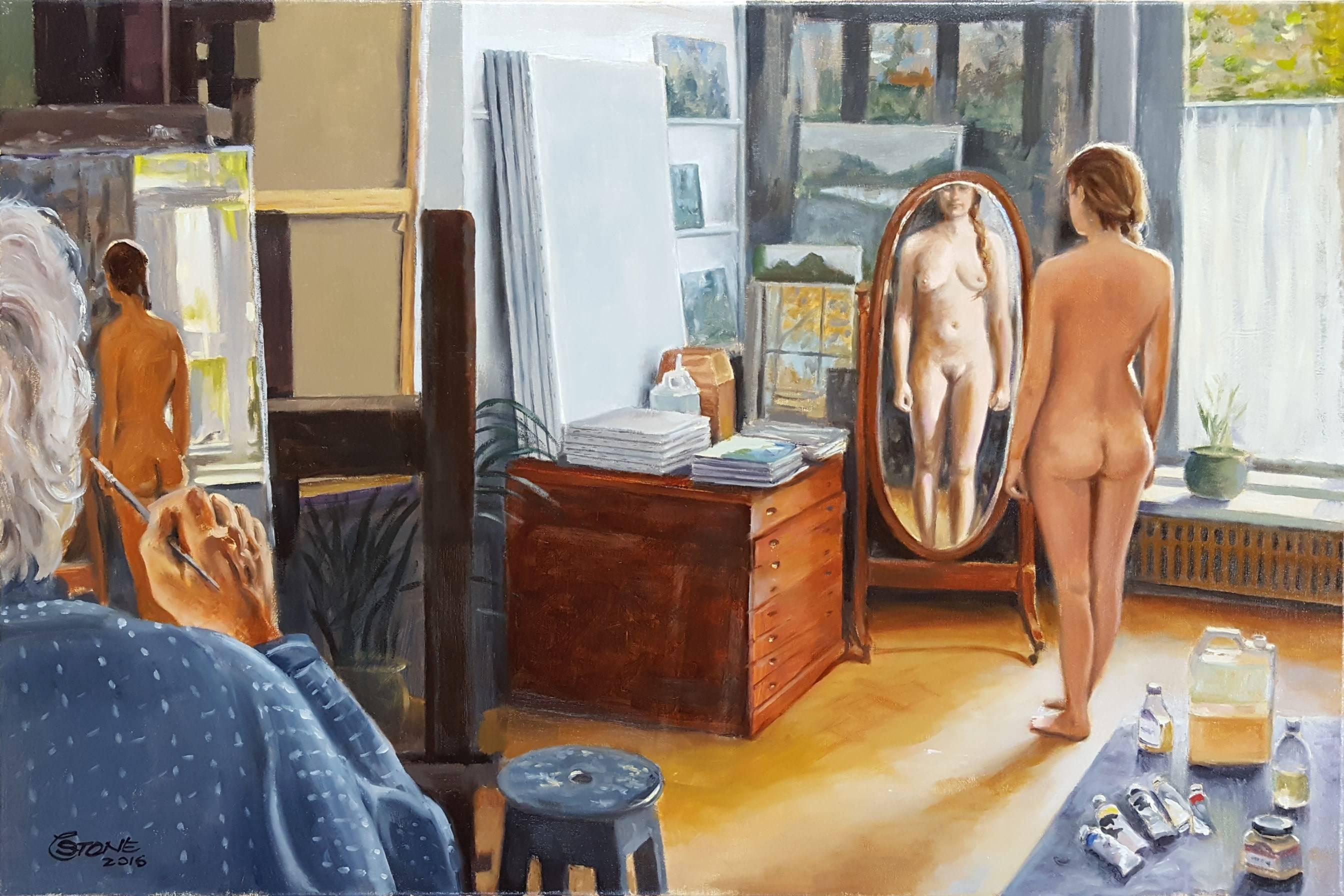 Christopher Stone Nude Painting - Homage to Ken Howard R.A.