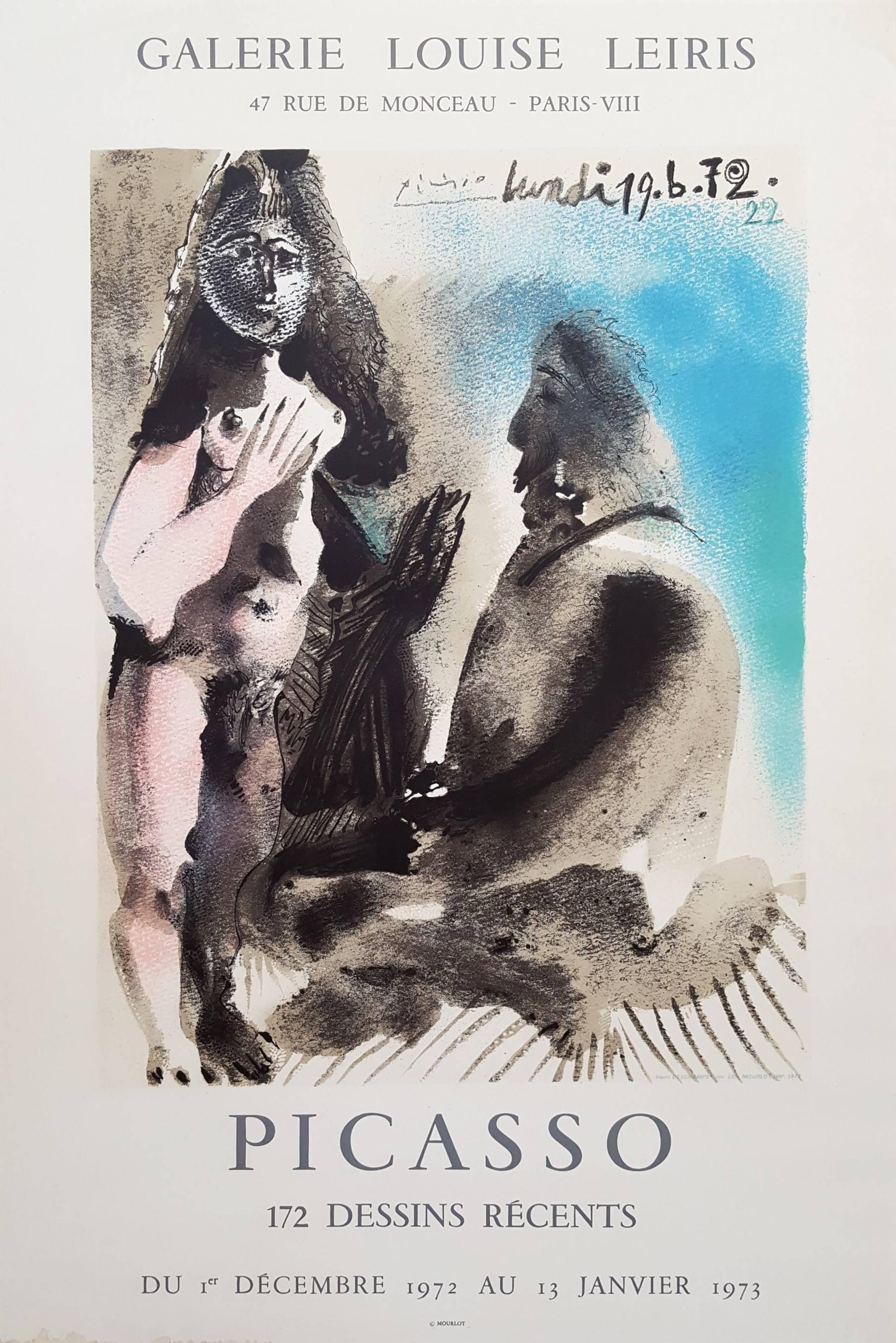 Artista: (after) Pablo Picasso (español, 1881-1973)
Título: "Galerie Louise Leiris (El pintor y su modelo)"
Año: 1972
Soporte: Litografía, Cartel de exposición sobre papel tejido claro
Edición limitada: 5,250
Impresor: Atelier Mourlot Paris,