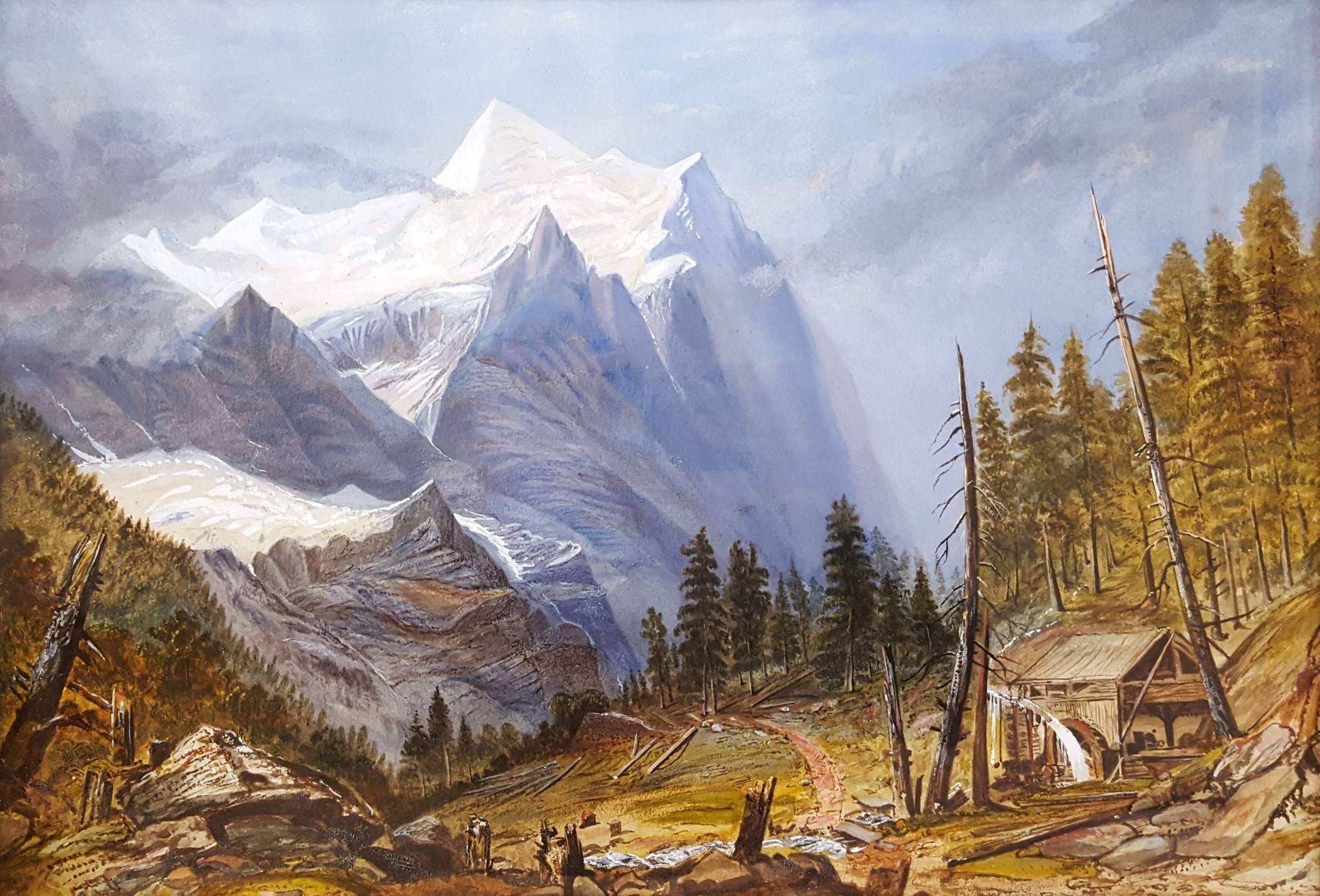 Unknown Landscape Painting - Old Mill in Alpine Landscape