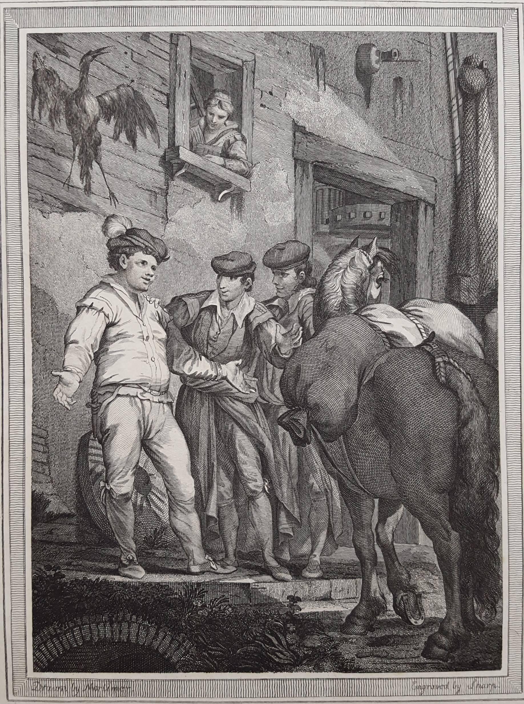 John Hamilton Mortimer Figurative Print - Miller of Trompington and Two Scholars