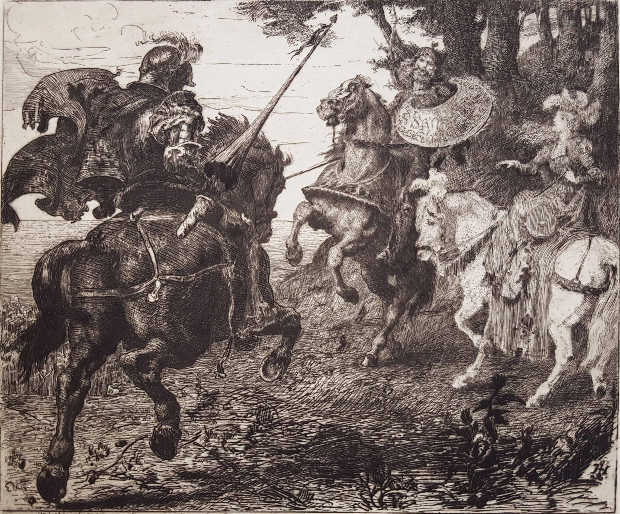 George Percy Jacomb-Hood Figurative Print - Combat of St. George and Sansfoy