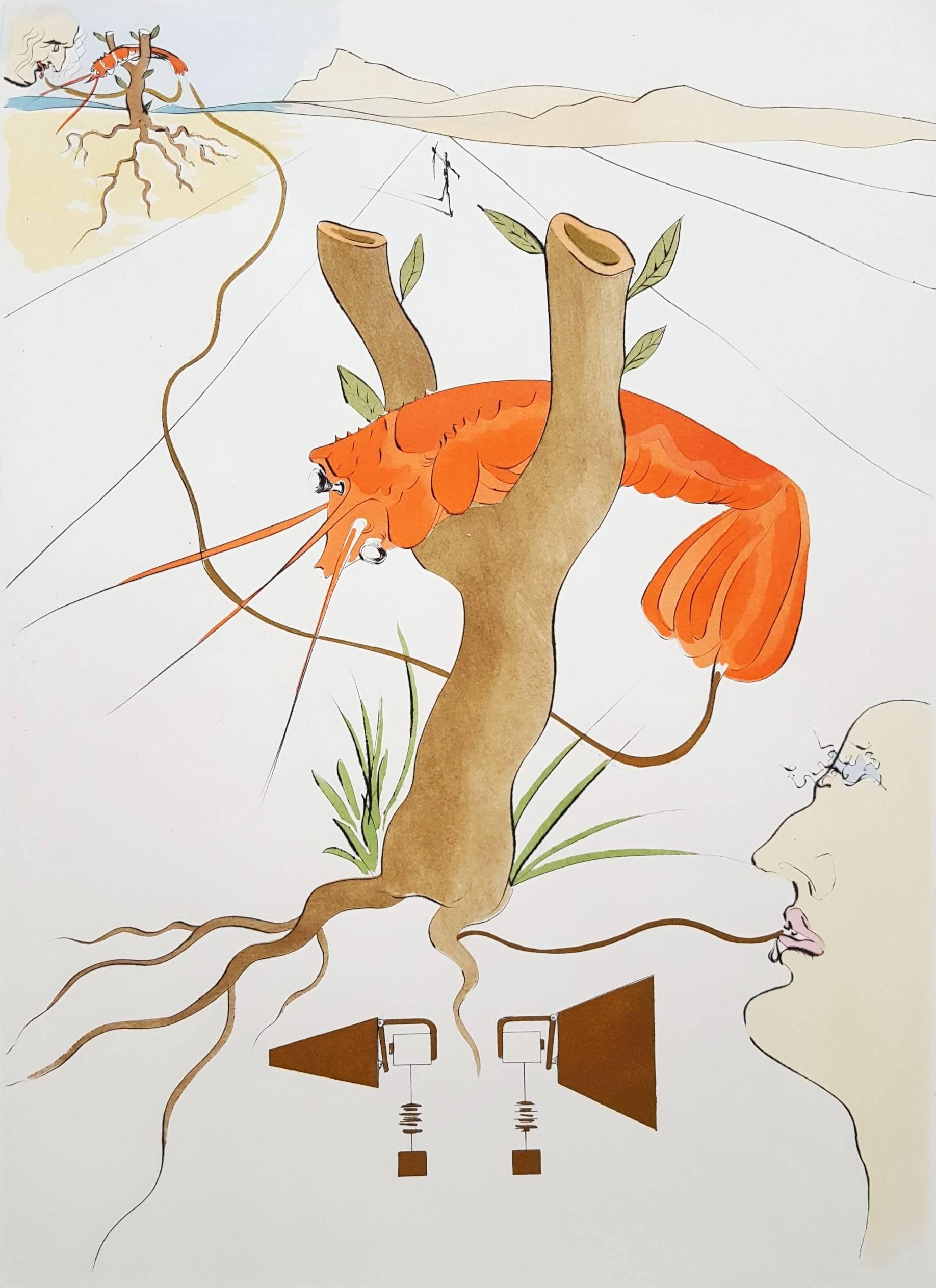 Salvador Dalí Landscape Print - Le Telephone (Hommage a Leonardo da Vinci) (A.F.106.I)