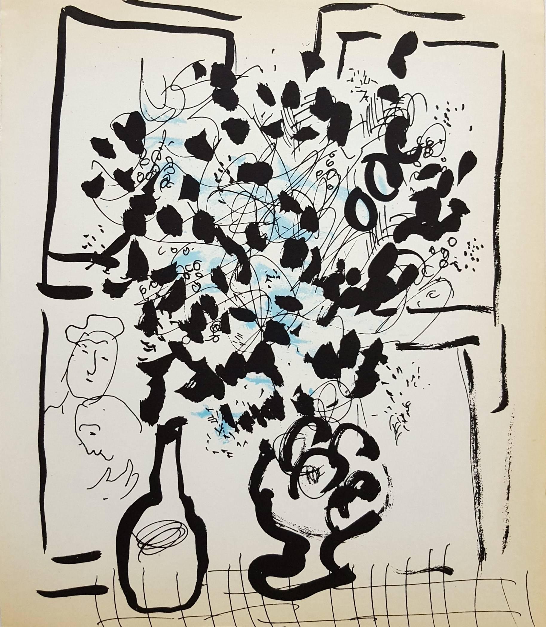 Marc Chagall Interior Print - Black and Blue Bouquet