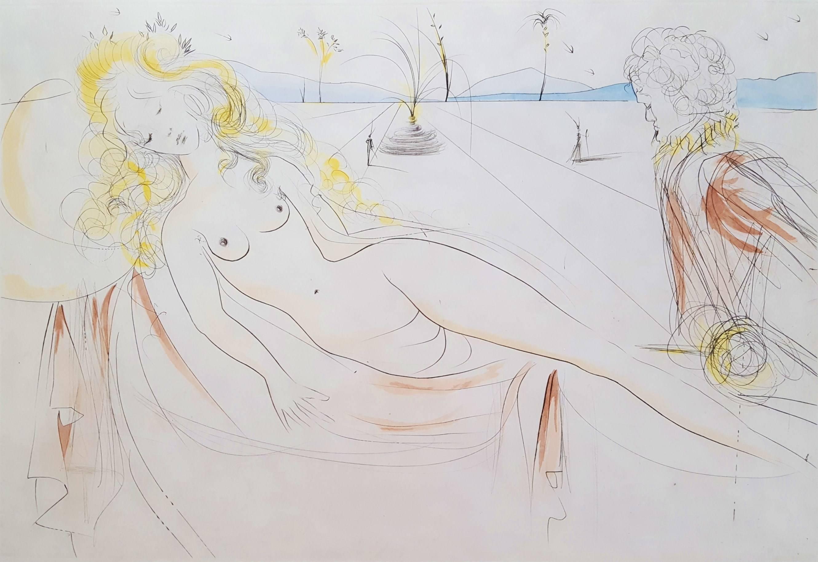 Salvador Dalí Nude Print - Venus et Le Joueur d'Orgue (Venus and the Organ-Player) (A.F.66.E)