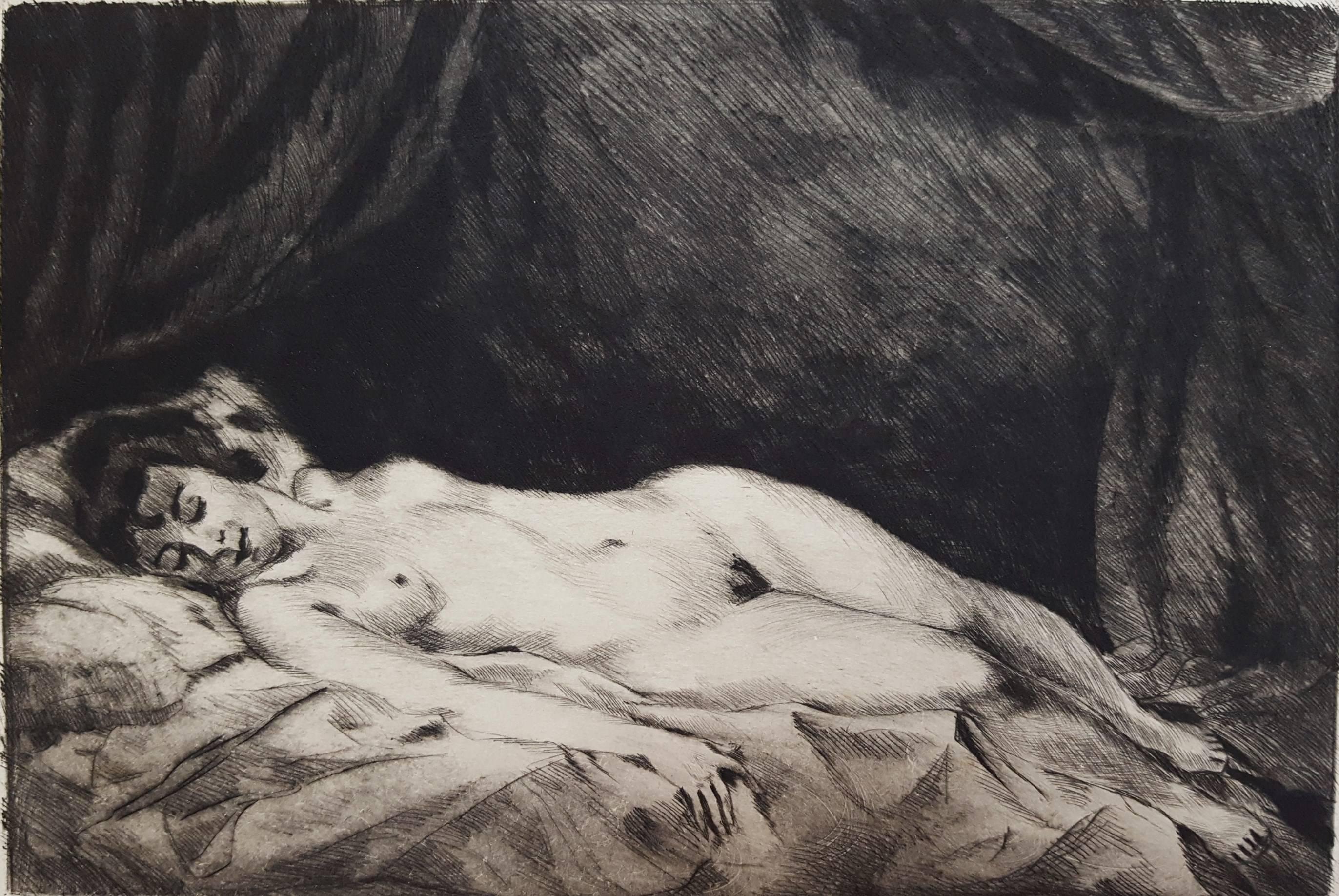 Unknown Nude Print - Reclining Nude