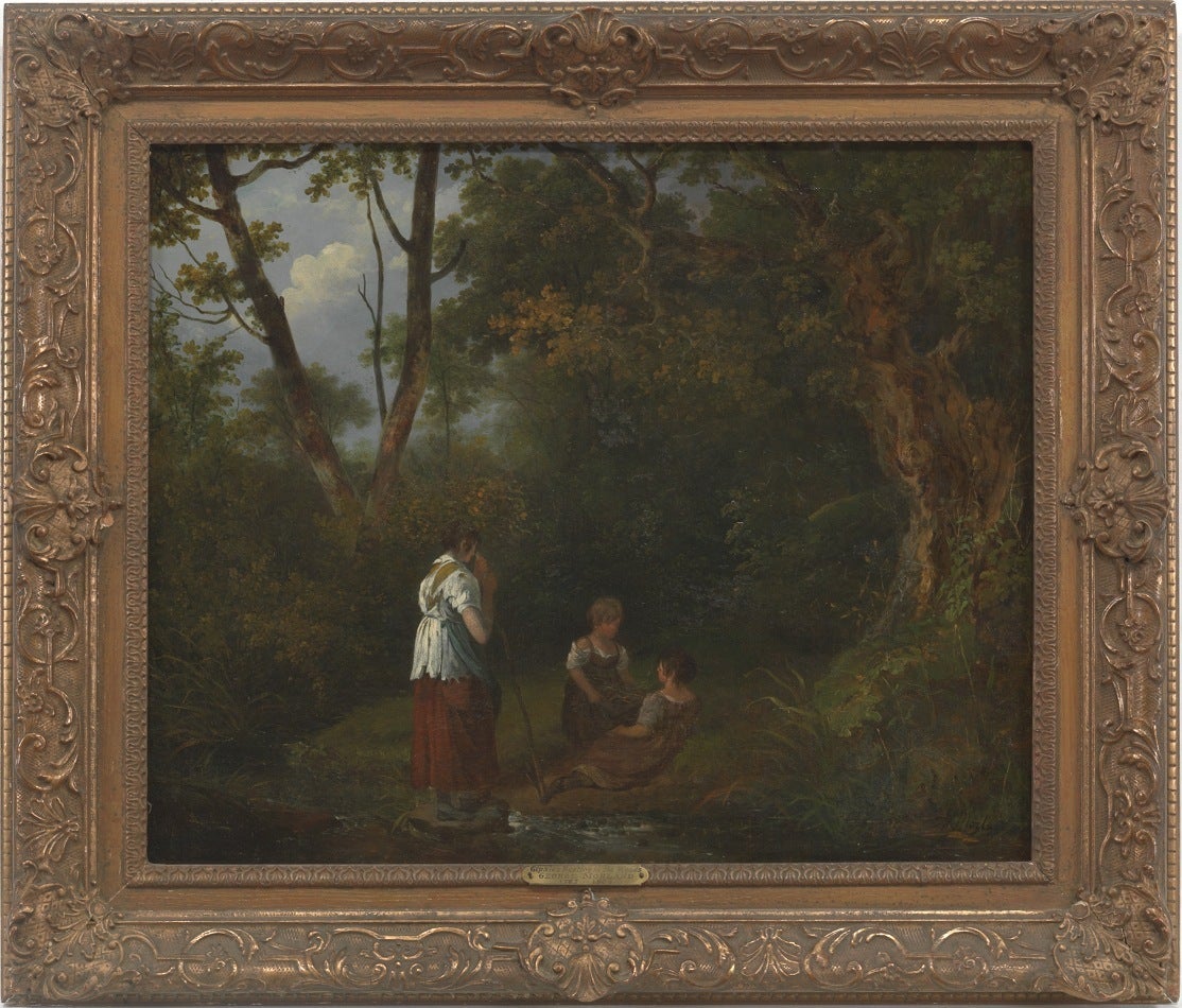 George Morland Landscape Painting - Gypsies Resting in a Forest