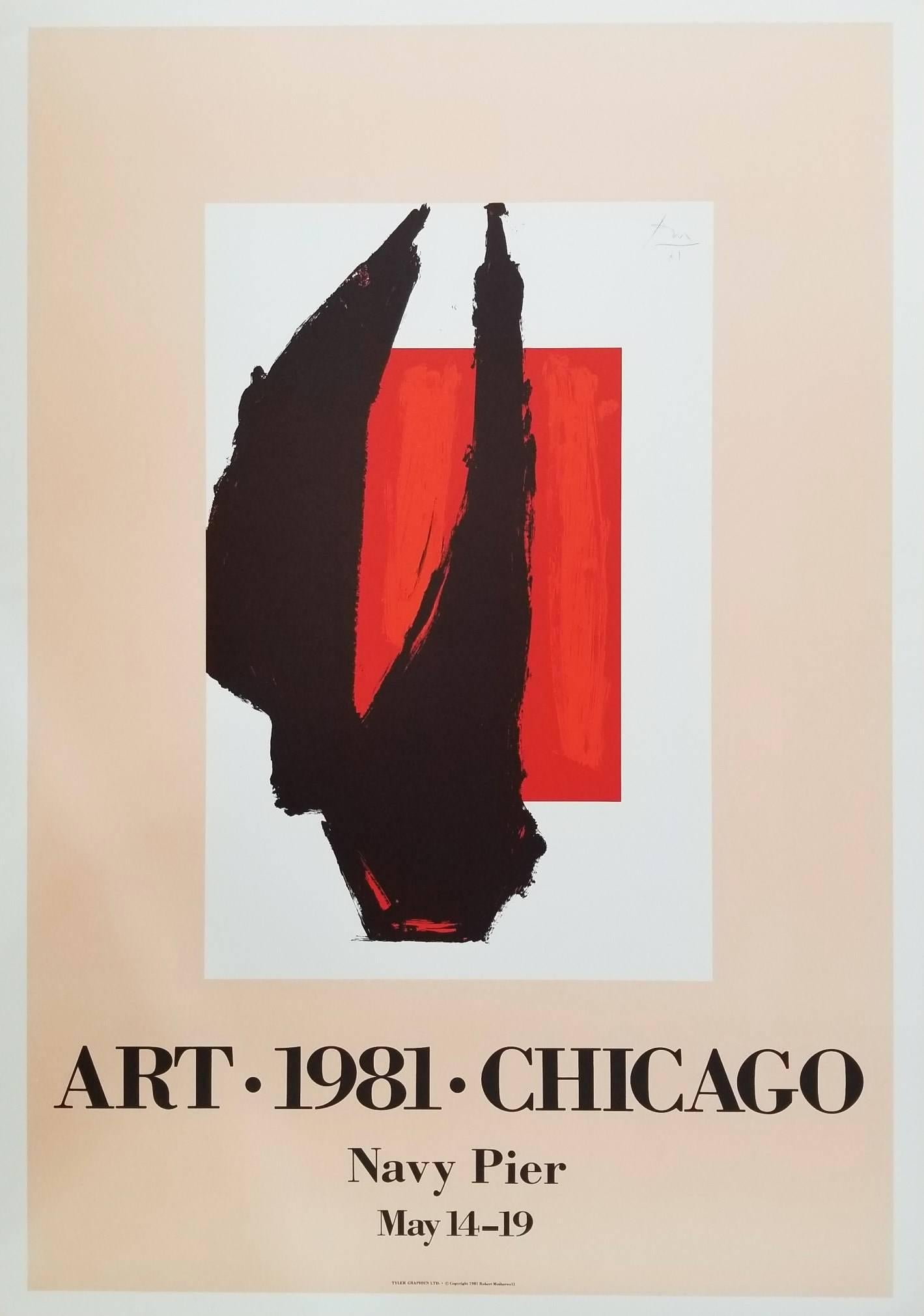 After Robert Motherwell Abstract Print - Art 1981 Chicago Poster /// Abstract Expressionist Robert Motherwell Modern Art