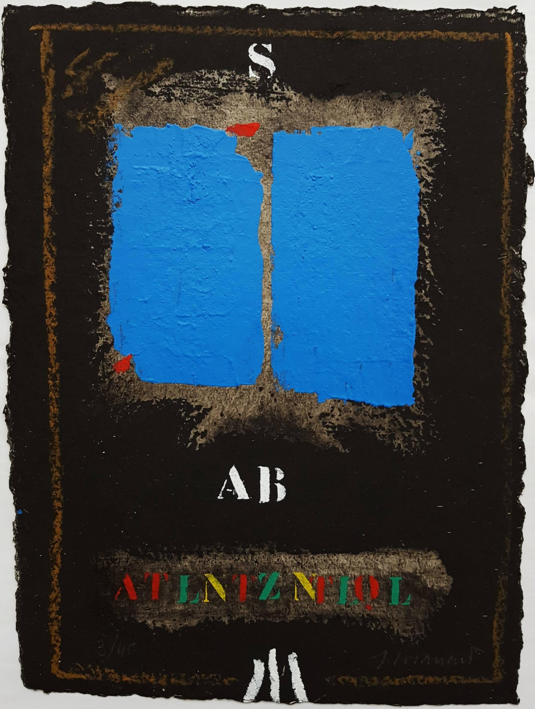 James Coignard Abstract Print - Deux Bleus Sur Noir (Two Blues on Black)