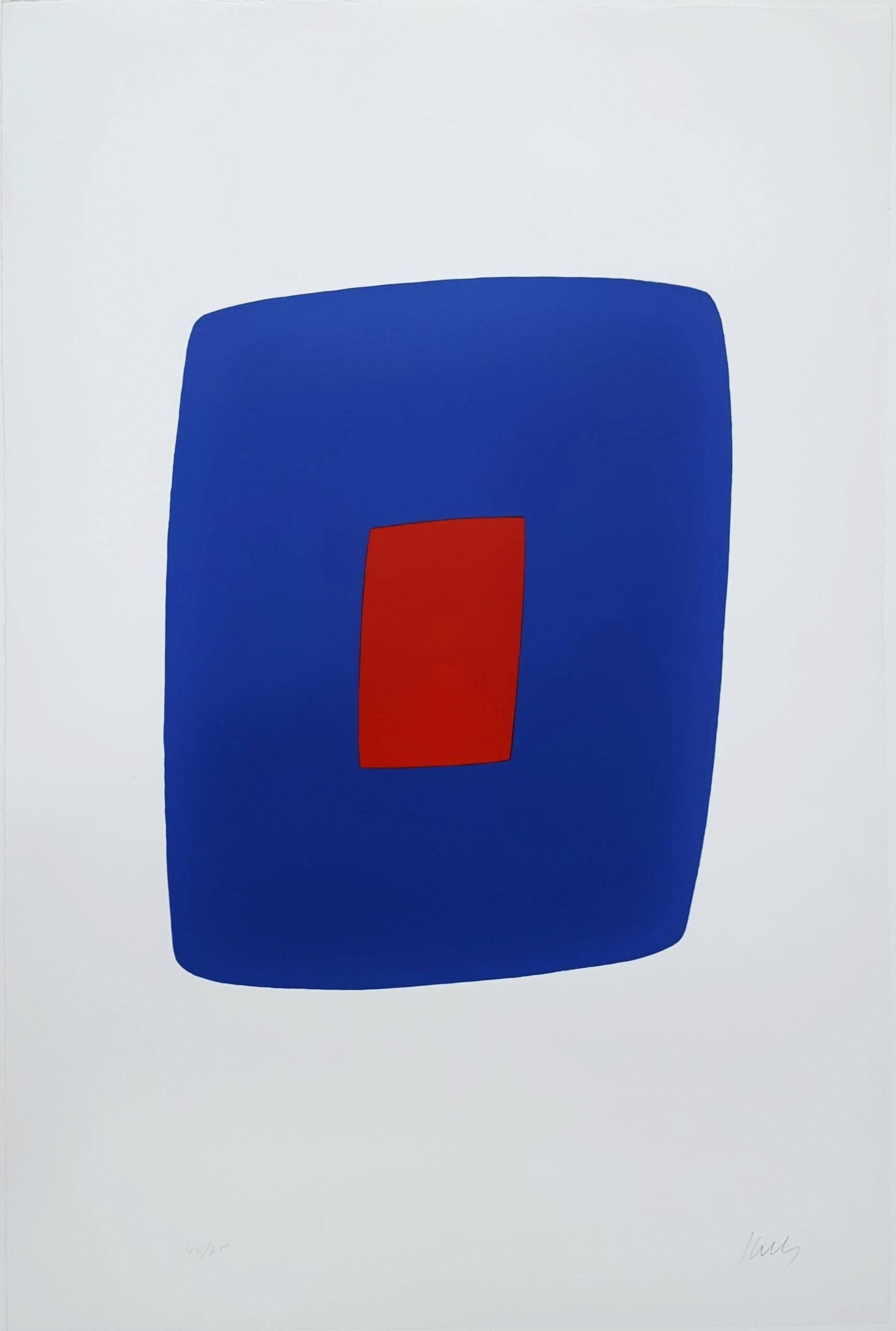 Ellsworth Kelly Abstract Print – Dunkelblau mit Rot (VI.7)