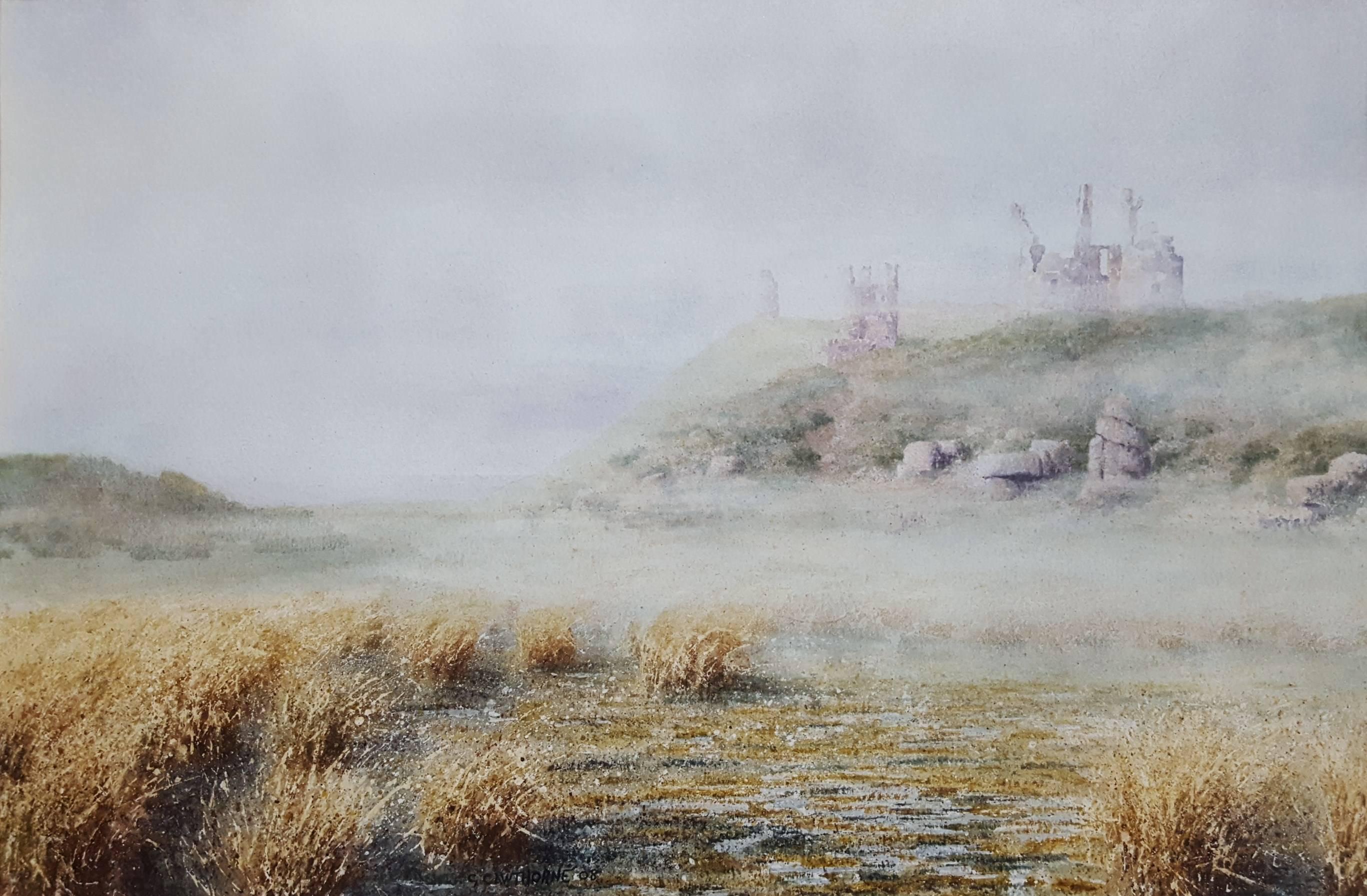 Gillie Cawthorne Landscape Art – Dustanburgh Castle /// Zeitgenössisches Aquarell Englische Landschaft Geschichte