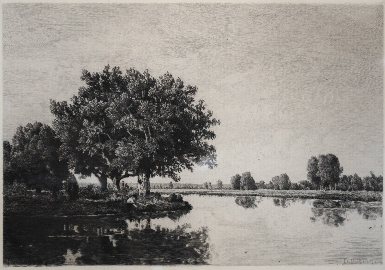 Théodore Rousseau Landscape Print - The Pond Side
