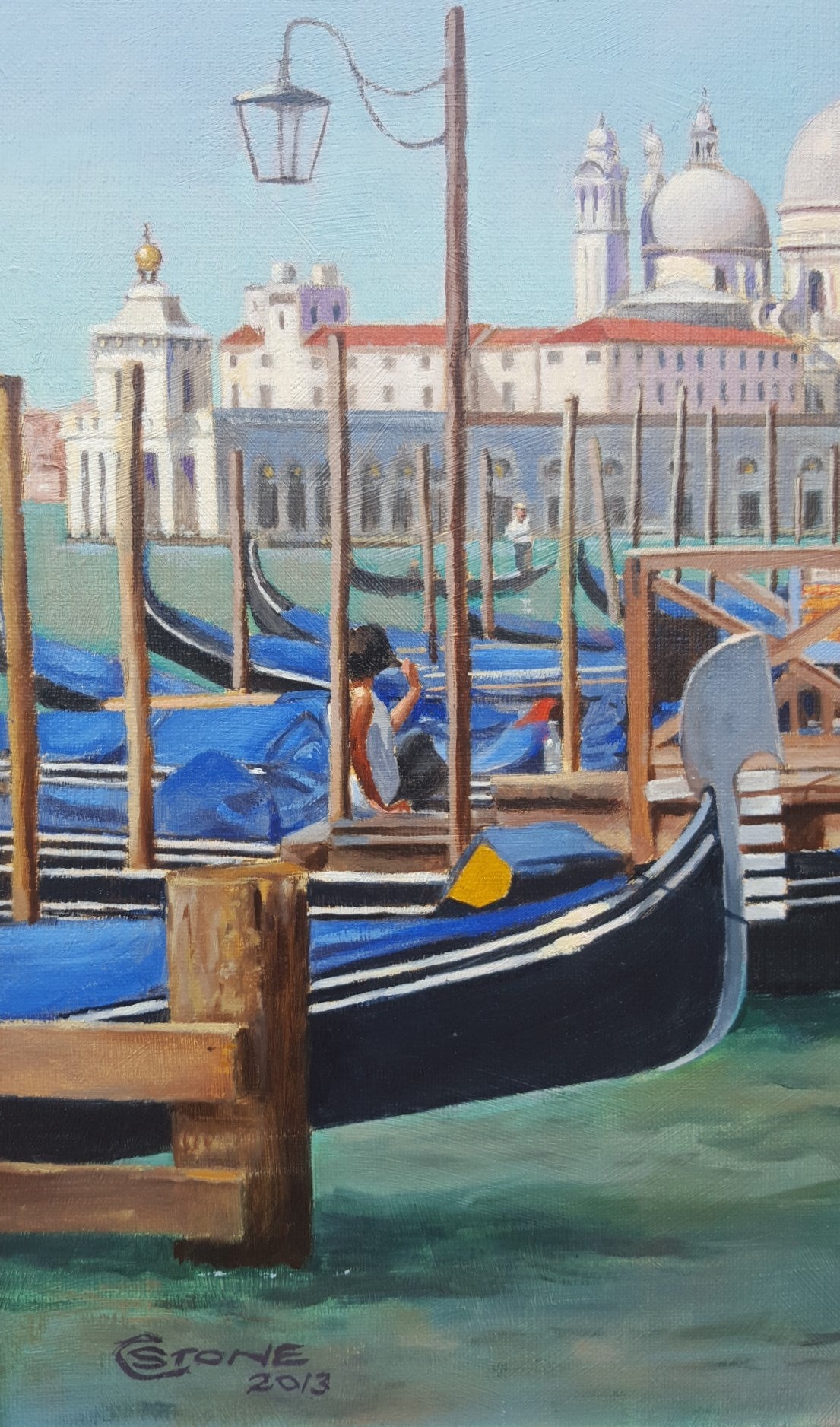 Entry To The Grand Canal, Italy - Blue Landscape Painting by Christopher Stone